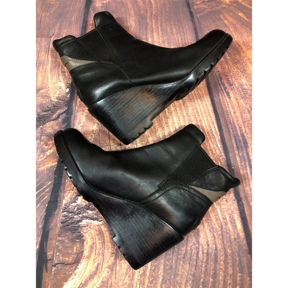Sorel After Hours Wedge Black Leather Chelsea Boots Womens 6 / 37 (r8j) - Picture 6 of 10